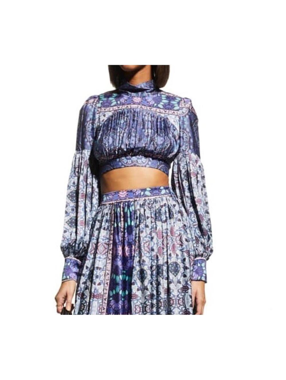 Lace the Label Purple Crop Garden Top - Open Back Satin Crop Top Paisley XS